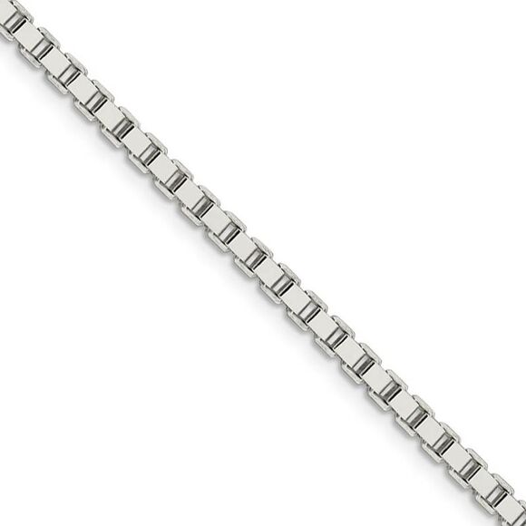3mm Sterling Silver Solid Classic Box Chain Necklace 24 Inch